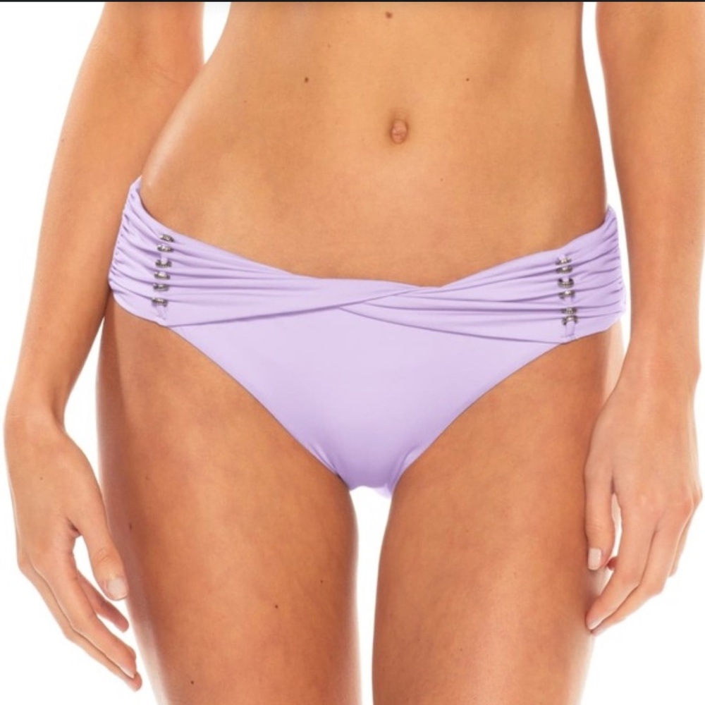 💜 Becca Lilac Ruched Bikini Bottom – Size XS – Soft Sculpting Swimwear